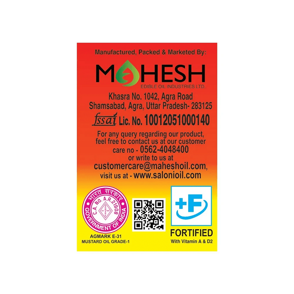 Saloni Kachi Ghani Mustard Oil 500ml Bottle Oil - Image 2